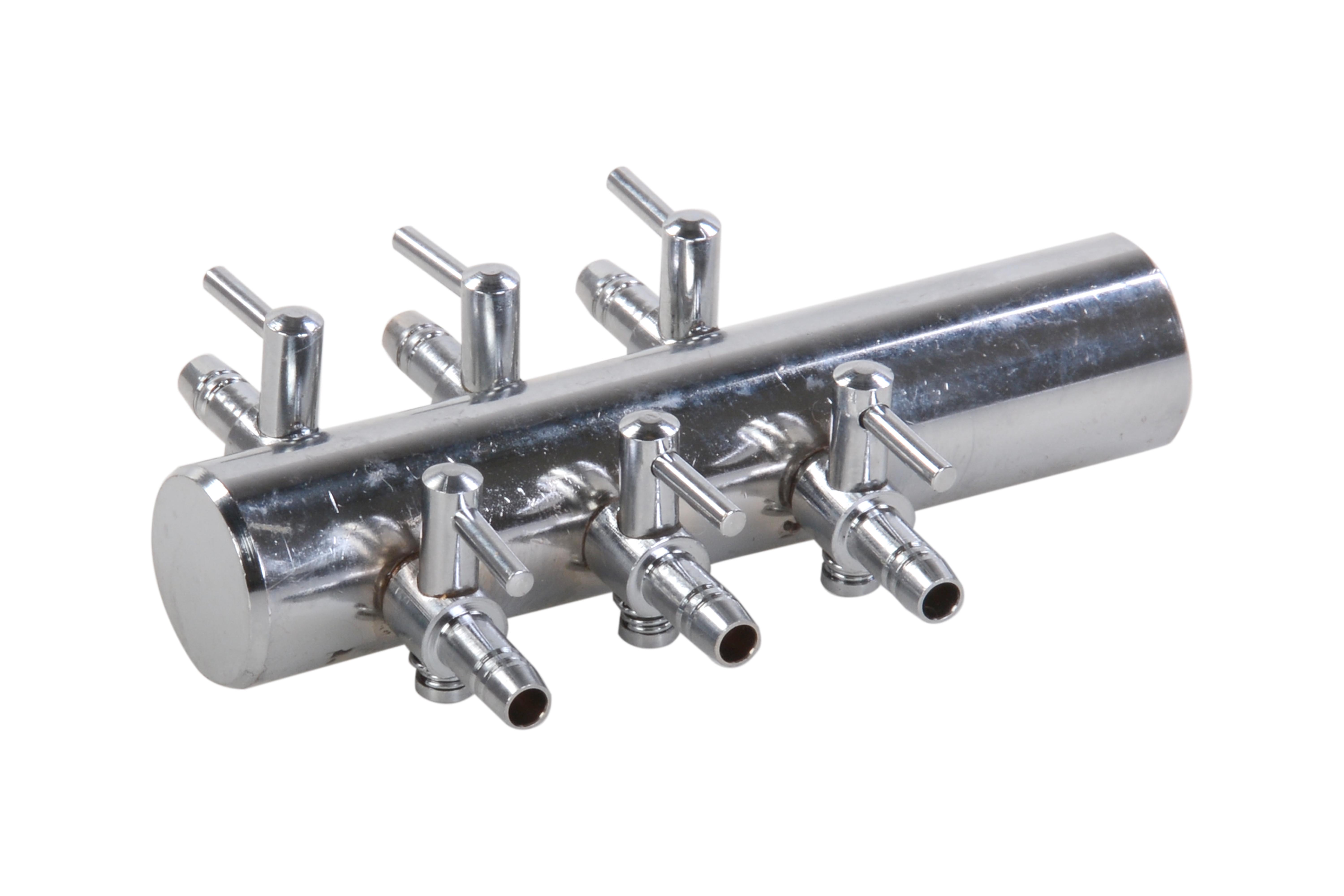 Luchtverdeler voor 4mm 6 uitgangen met kraan messing