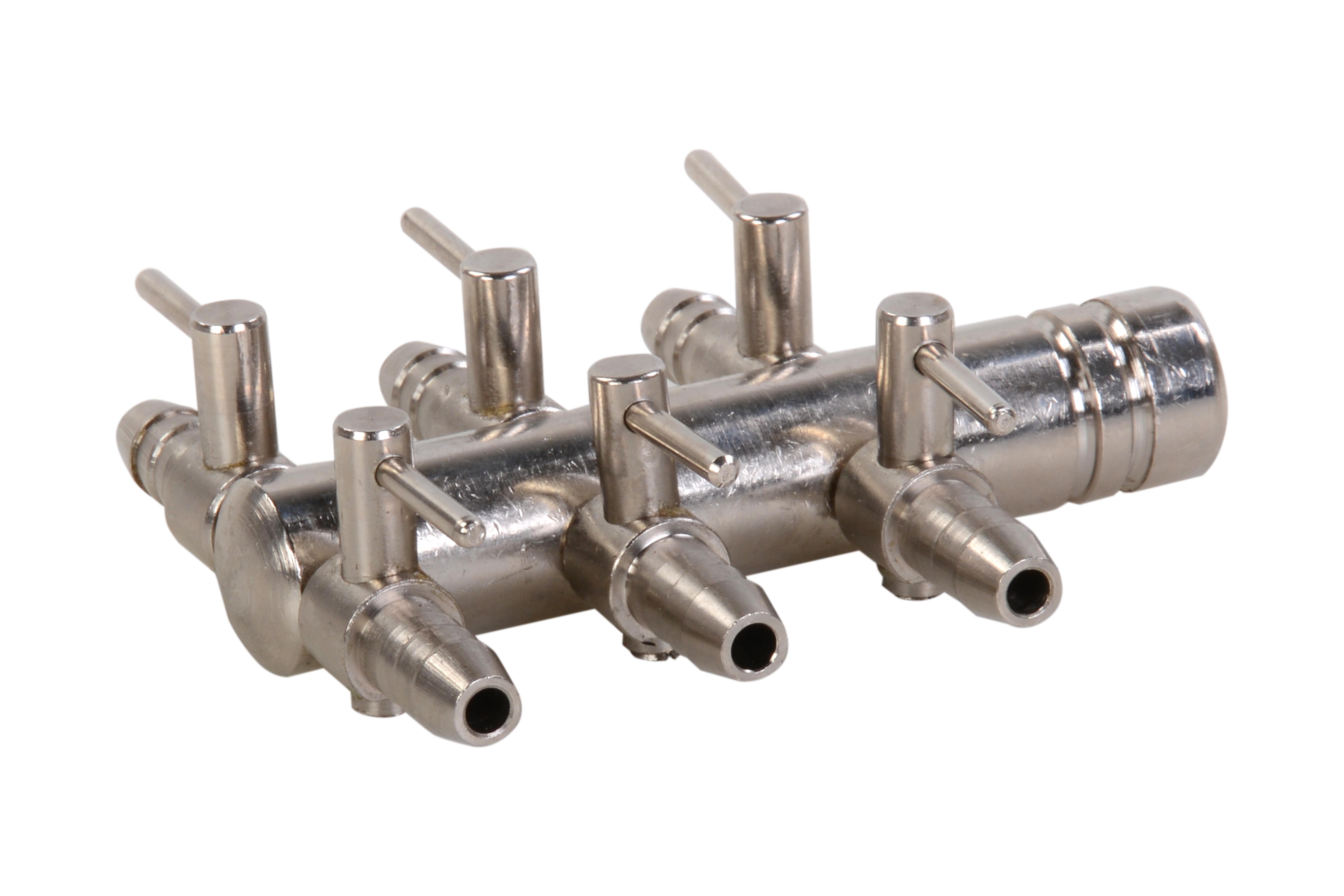 Luchtverdeler voor 9mm 6 uitgangen met kraan verchroomd